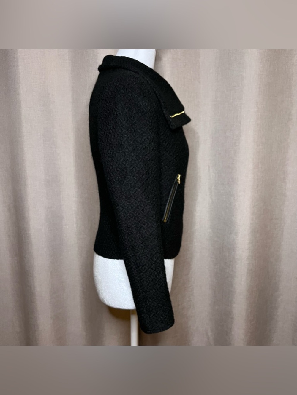 Vintage Y2K Juicy Couture Biker Moto Wool Jacket Coat Black Wool Tweed Women’s S - Picture 7 of 15